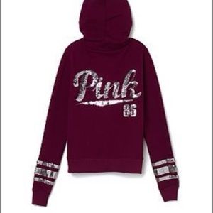 PINK Maroon Sequined Zip-Up Hoodie